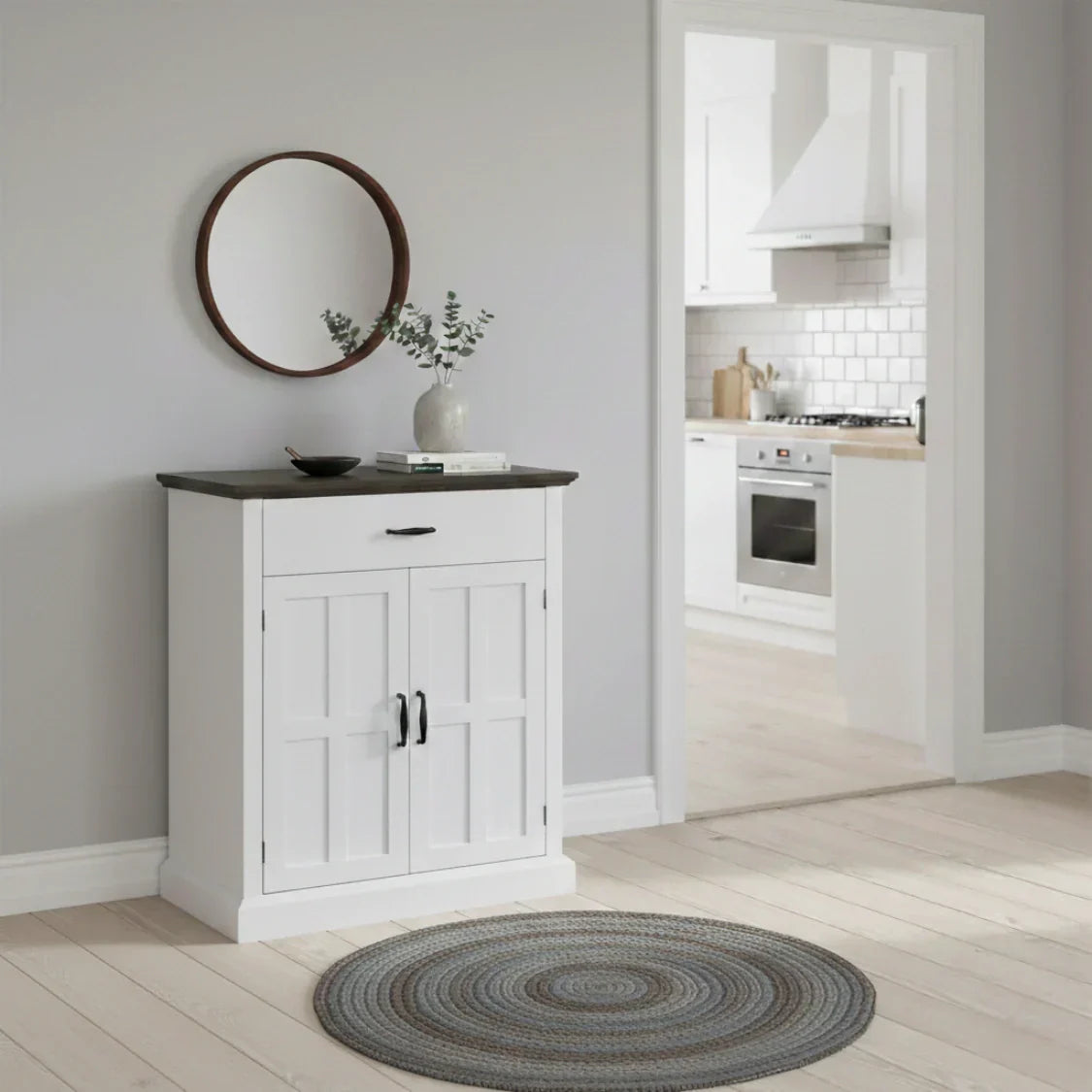 Rustik Kommode mit 2 Türen und 1 Schublade – Weiß & Dunkelbraun – 75,2 × 91,5 cm